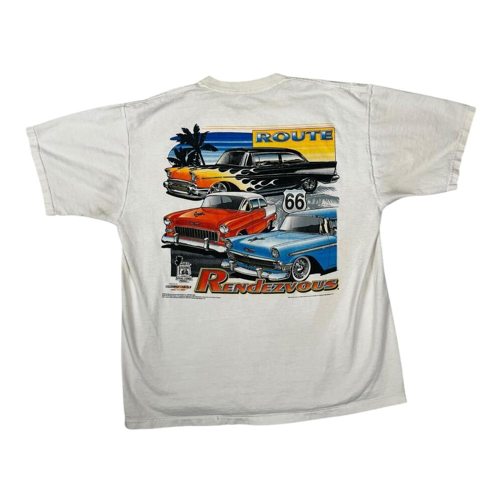 Vintage Route 66 Rendezvous Bel Air Hot Rod T-Shirt Mens Large White California